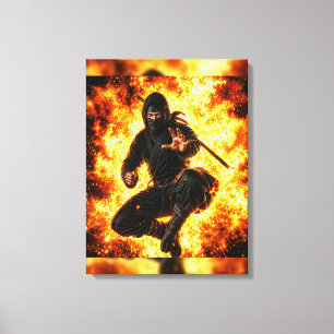 Ninja Warrior in Feuer Japanische Wandkunst Leinwanddruck
