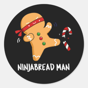 Ninjabread Man Funny Gingerbread Pun Dark BG Runder Aufkleber