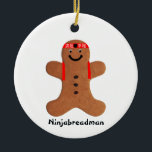 Ninjabreadman biscuit (cookie) keramik ornament<br><div class="desc">A quirky twist on a gingerbreadman biscuit (cookie),  the ninjabreadman boasts a Shinobi headband.

If you’re wondering what the Japanese text is,  it says “Peace” and “Contentment.”</div>