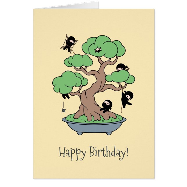 Ninjas d'anniversaire humoristique en Bonsai Carte (Devant)