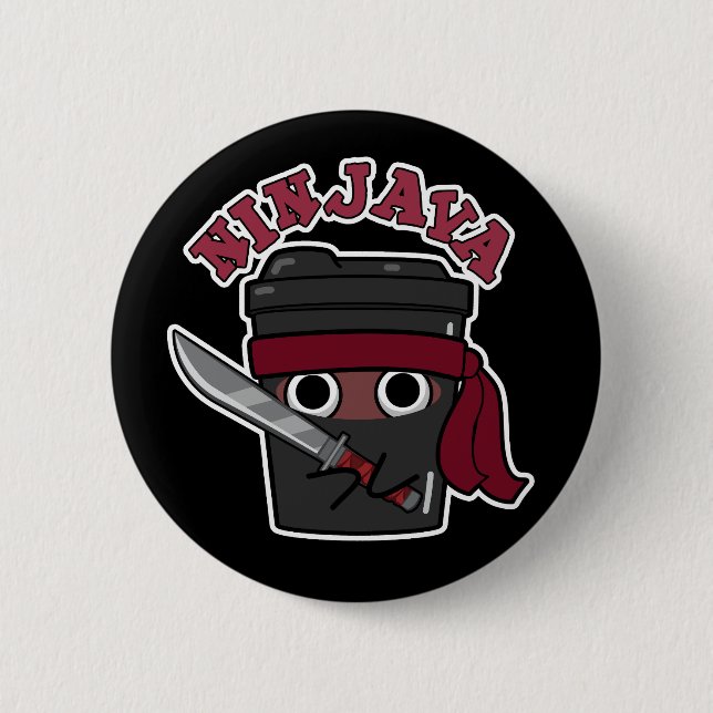 Ninjava Funny Ninja Java Kaffee Pub Dark BG Button (Vorderseite)