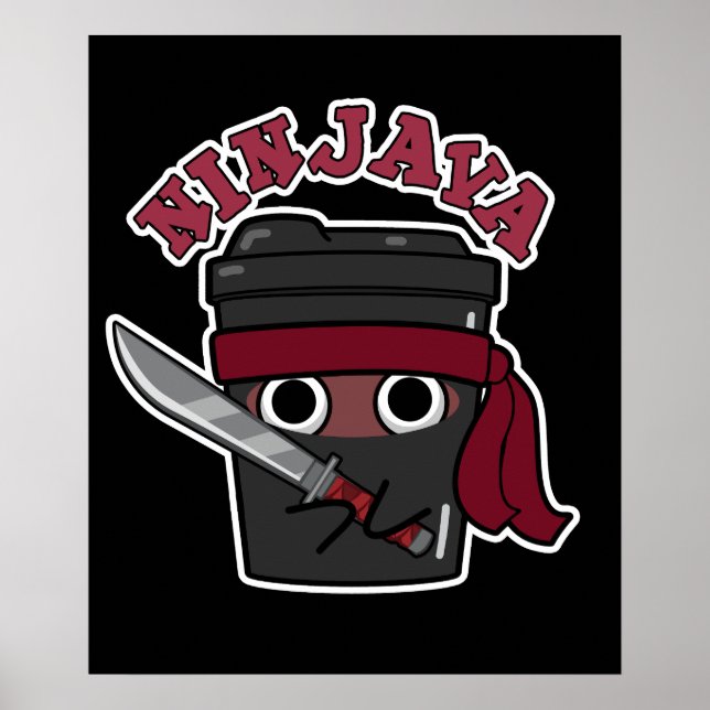 Ninjava Funny Ninja Java Kaffee Pub Dark BG Poster (Vorne)