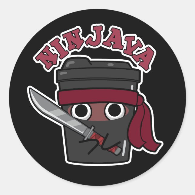 Ninjava Funny Ninja Java Kaffee Pub Dark BG Runder Aufkleber (Vorderseite)