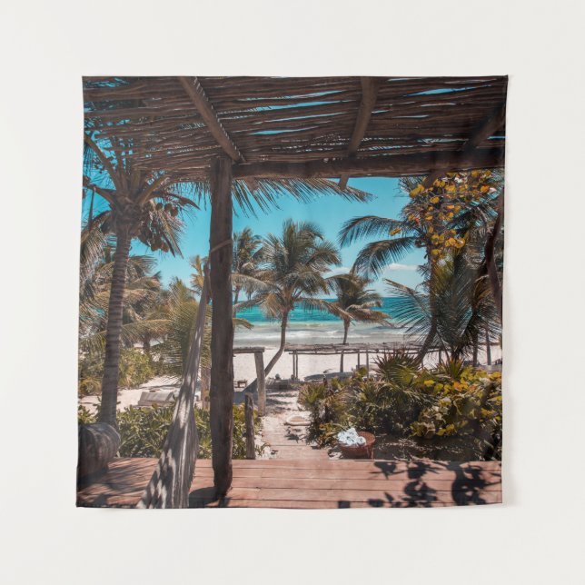 Nipphütte unter Kokospalmen Wandteppich (Vorderseite)