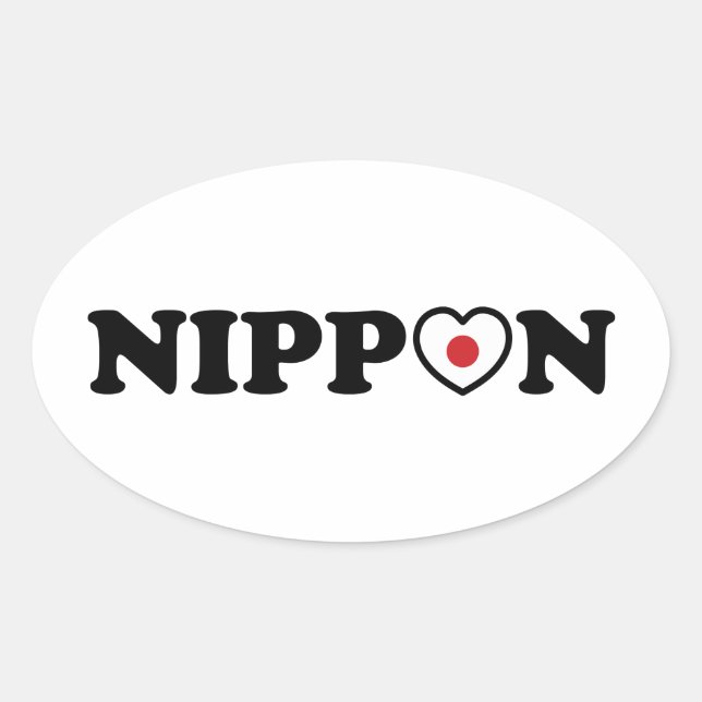 Nippon Liebe Herzenflagge Ovaler Aufkleber (Vorderseite)