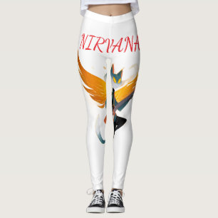 Nirvana-Katze mit Gitarre & Flügeln – Weiße Damen- Leggings