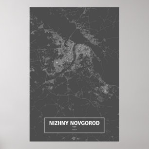 Nischni Nowgorod, Russland (weiß auf Schwarzem) Poster