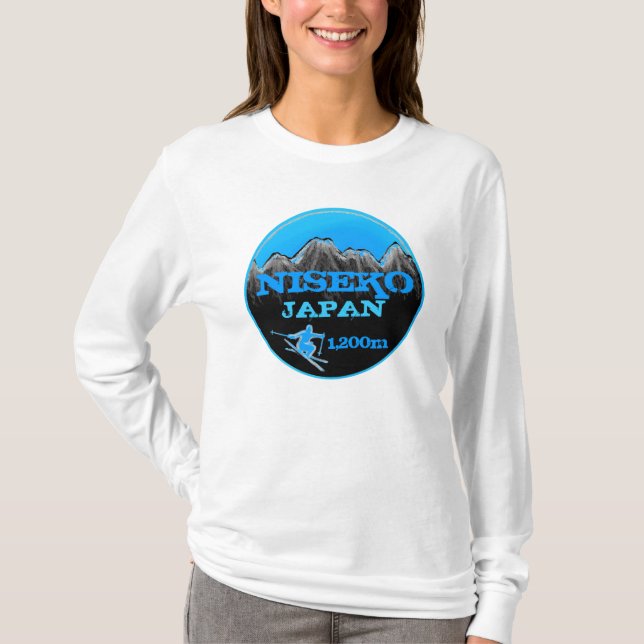 Niseko Japan blauer Skikunst-Aufzug Hoodie T-Shirt (Vorderseite)