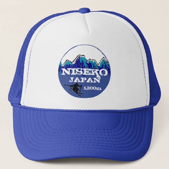 Niseko Japan blauer Skikunst-Aufzughut Truckerkappe (Vorderseite)