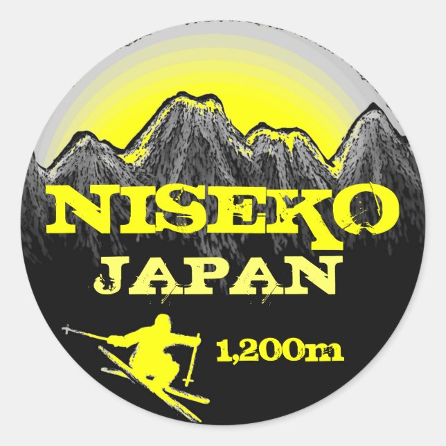 Niseko Japan Gelbe Skikartenaufkleber Runder Aufkleber (Vorderseite)