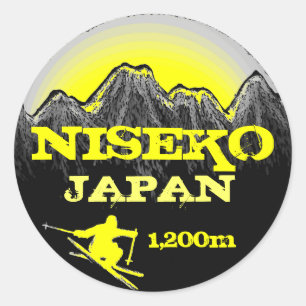Niseko Japan Gelbe Skikartenaufkleber Runder Aufkleber