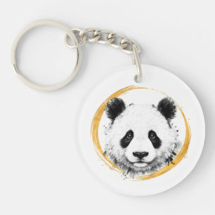 Nishiki-Serie - Gold Sumi-e schauender Panda Schlüsselanhänger