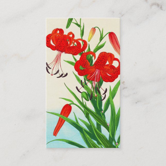 Nishimura Hodo Tiger-Lilienschienbein hanga Blumen Visitenkarte (Vorderseite)