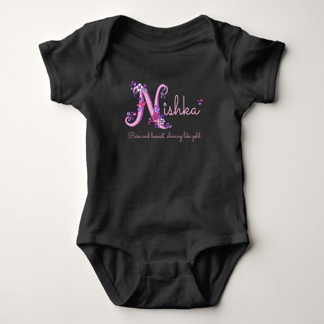 Nishka Mädchenname und Bedeutung von N-Monogramm-K Baby Strampler (Vorderseite)