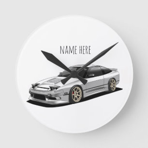 Nissan 240sx handgezeichnete Kunstwerke Runde Wanduhr