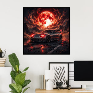Nissan 350z unter einem karmesinroten Mond Poster