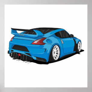 Nissan 370z blau mit weißen Felgen Poster