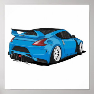 Nissan 370z blau mit weißen Felgen Poster