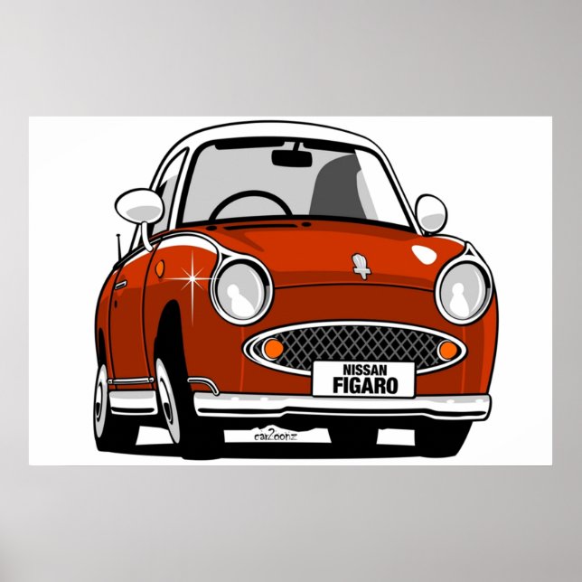 Nissan Figaro caricature  red Poster (Vorne)