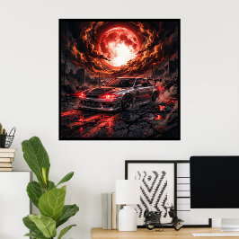 Nissan Silvia S14 unter einem karmesinroten Mond Poster