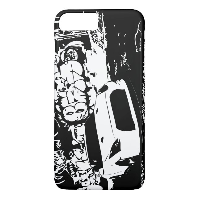 Nissan Skyline GTR mit Graffiti-Hintergrund Case-Mate iPhone Hülle (Rückseite)