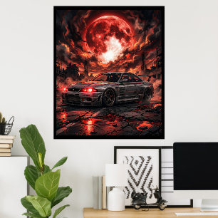 Nissan Skyline R33 Unter dem karmesinroten Mond Poster