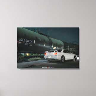 Nissan Skyline R34 mit Zug in Los Angeles Leinwanddruck