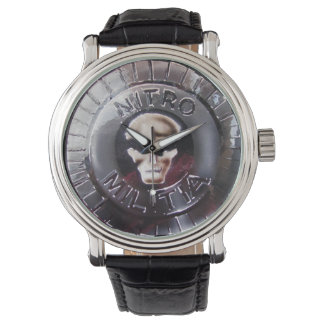 NITRO MILITIA Schwarze Lederuhr Armbanduhr