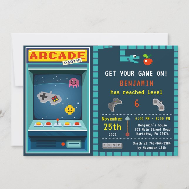 Niveau Haut Arcade Anniversaire Fête Invitation (Devant)
