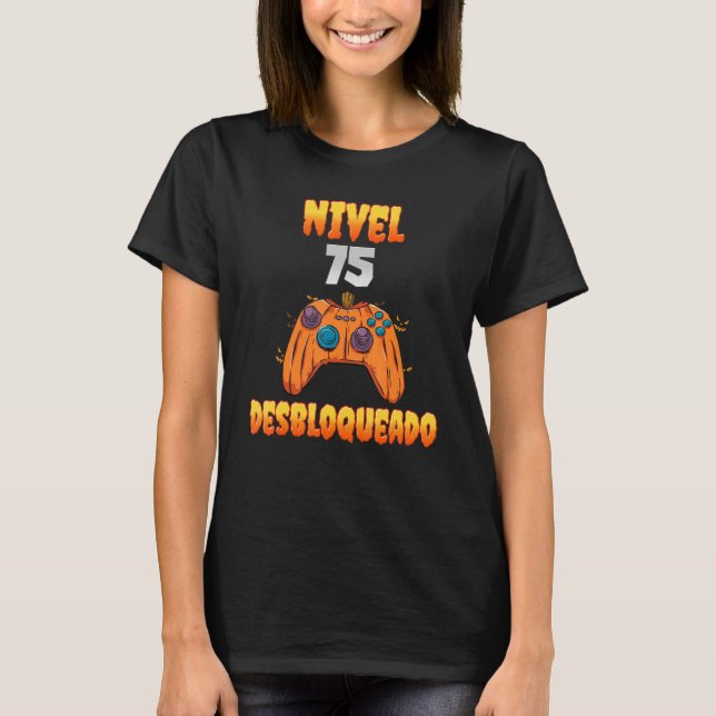 Nivel 75 Desbloqueado 75 Años de Edad Cumpleaños V T-Shirt (Vorderseite)