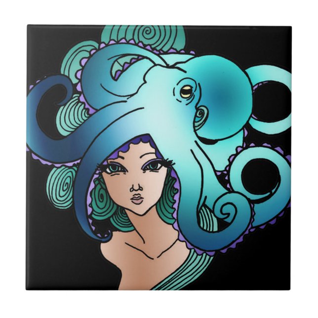 Nixe und Oktopus Fliese (Vorderseite)
