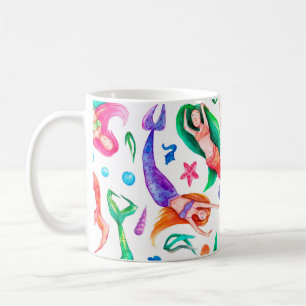 Nixen Aquarell: Nahtloses Ozean-Muster Kaffeetasse