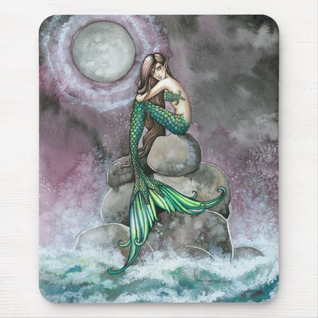 Nixen-Fantasie-Kunst-Mauspad in Smaragdgrün Mousepad (Vorne)