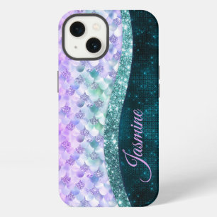 Nixen-Haut Teal-Silber-Faux-Glitter-Monogramm iPhone Hülle