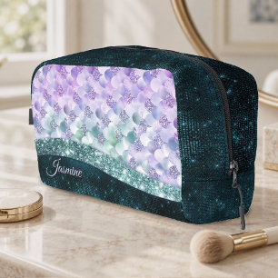 Nixen-Haut Teal Silber Faux Glitter Monogramm Waschbeutel