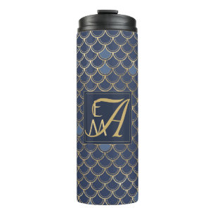 Nixen-Schuppen-Monogramm Navy Blau Gold Wohndekora Thermosbecher
