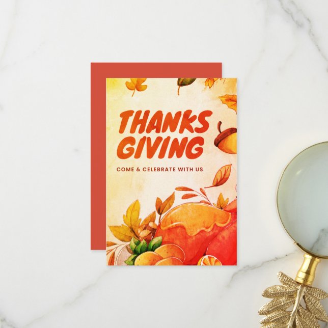 Nizza Erntedank mit der Türkei und Blätter fallen  Dankeskarte (Vorderseite/Rückseite Beispiel)