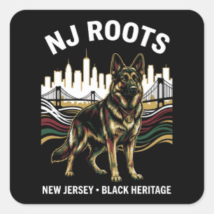 NJ Roots Deutscher Schäferhund Schwarzes Erbe Stol Quadratischer Aufkleber