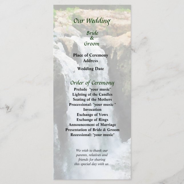 NJ - Waterfall Paterson NJ Wedding Program Programm (Vorderseite)