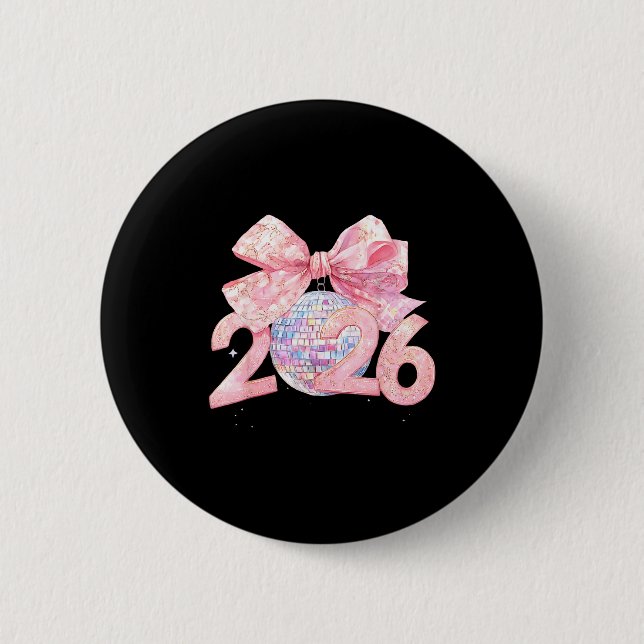 Nk Bow Coquette Disco Ball Happy New Year 2026  Button (Vorderseite)