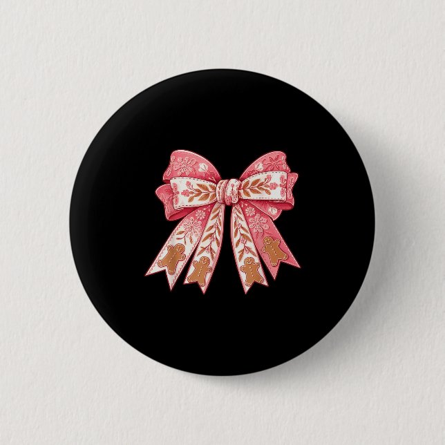 Nk Coquette Bow Christmas Gingerbread Man Girly Xm Button (Vorderseite)