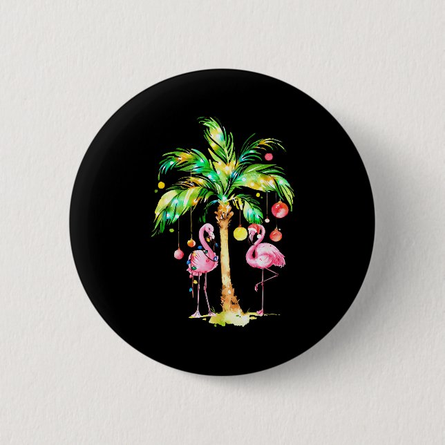 Nk Flamingo Christmas Palm Tree Trocal Xmas Holida Button (Vorderseite)