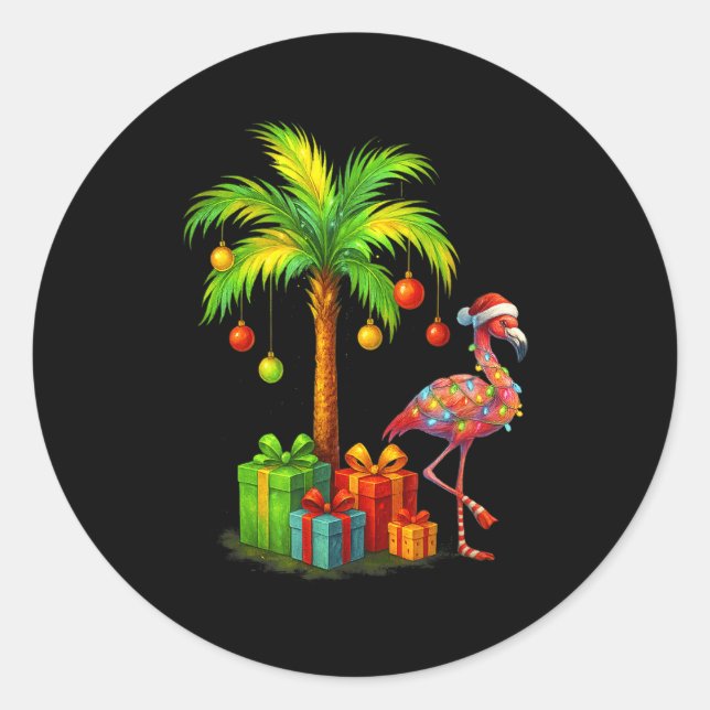 Nk Flamingo Christmas Palm Tree Trocal Xmas  Runder Aufkleber (Vorderseite)
