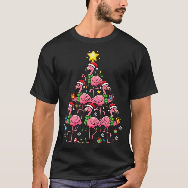 Nk Flamingo Christmas Tree Santa Flamingo Holiday  T-Shirt (Vorderseite)