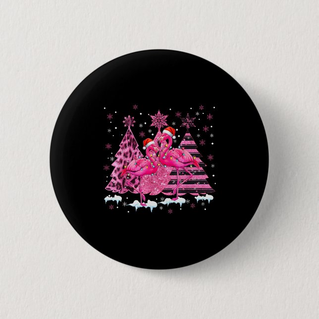 Nk Flamingo Santa Hat Leopard Christmas Tree Xmas  Button (Vorderseite)