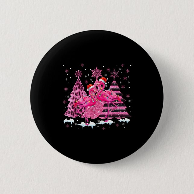Nk Flamingo Santa Hat Leopard Christmas Tree Xmas  Button (Vorderseite)