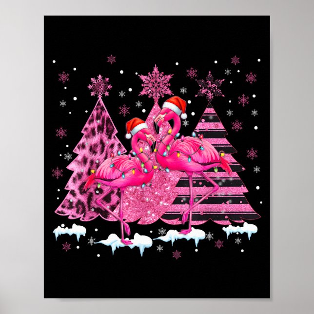 Nk Flamingo Santa Hat Leopard Christmas Tree Xmas  Poster (Vorne)