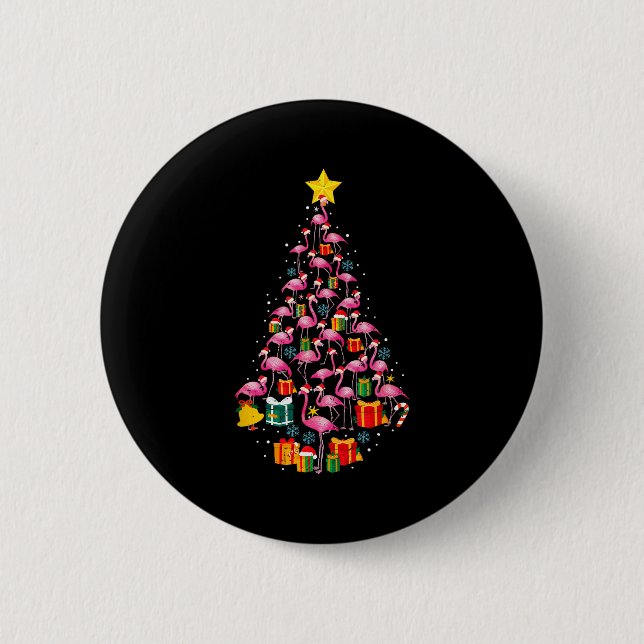 Nk Flamingo Santa Merry Christmas Tree Lights Wome Button (Vorderseite)