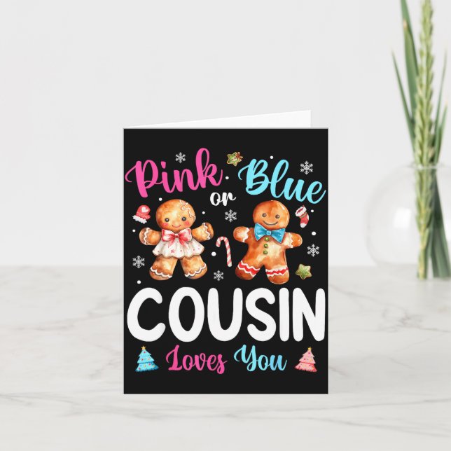 Nk Or Blue Cousin Loves You Gender Reveal Christma Karte (Vorderseite)