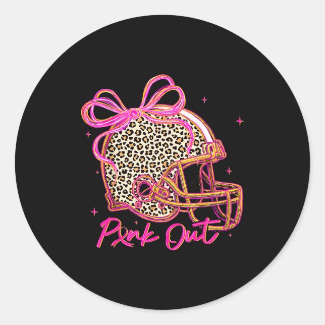 Nk Out Leopard Football Helmet Bow Preppy Breast C Runder Aufkleber (Vorderseite)